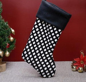 Deluxe Plush Black Knitted White Polka Stocking
