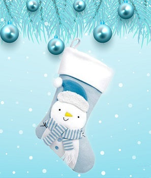 Deluxe Plush Blue Knitted 3D Snowman Stocking