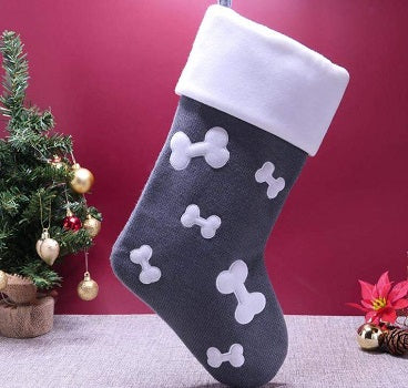 Deluxe Plush Bone Grey Knitted Stocking