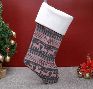 Grey Pink Nordic Reindeer Stocking